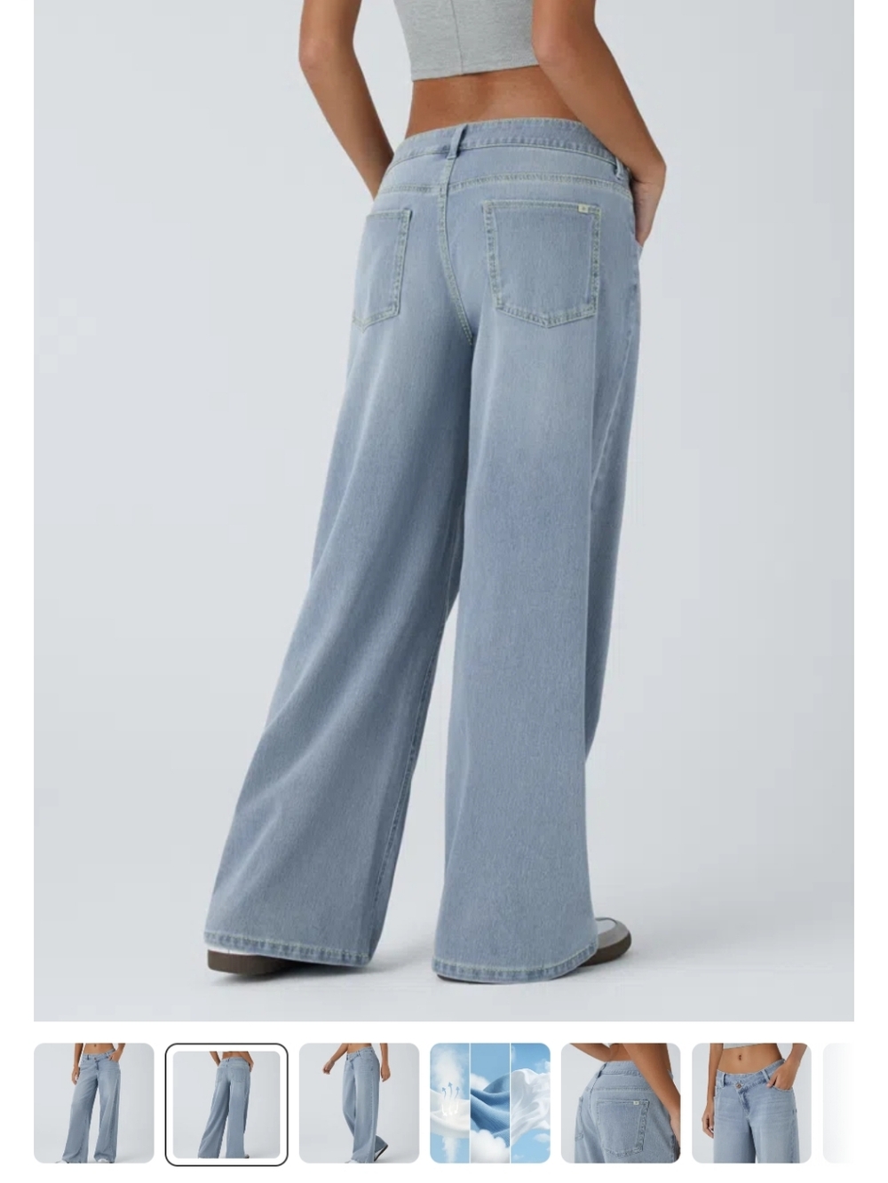 Halara Flex Denim Baggy Wide Leg Pants Asymmetric Low Rise Zipper Medium Petite - Picture 2 of 12